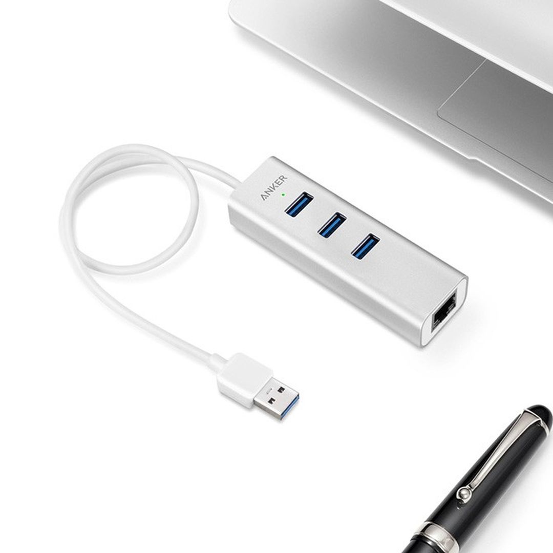 Anker Aluminum 3-Port USB 3.0 and Gigabit Ethernet Hub with 1.3ft/40cm